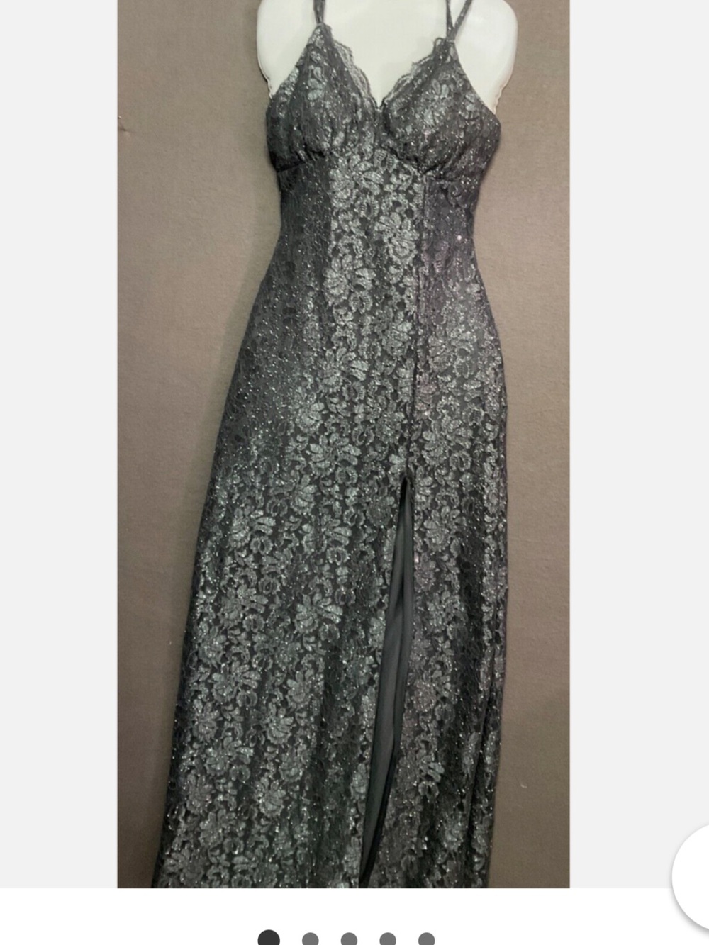 Morgan & Co. Black Lace Slip Maxi Dress with Front Split